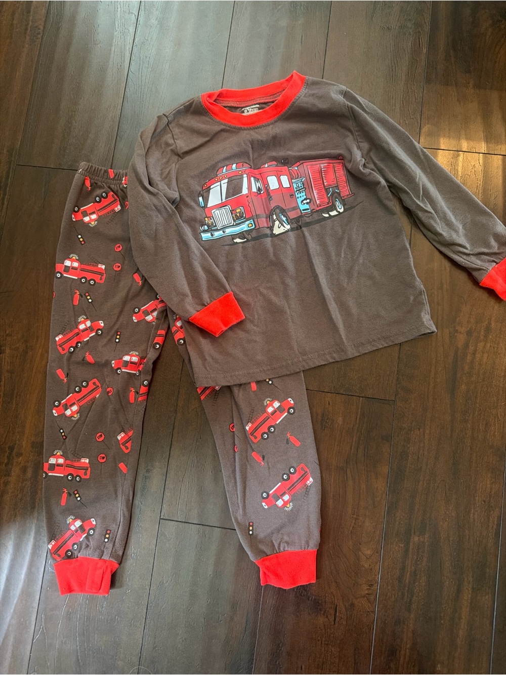 Toddler Fire Truck Pajama Set - Gray with Red Trim